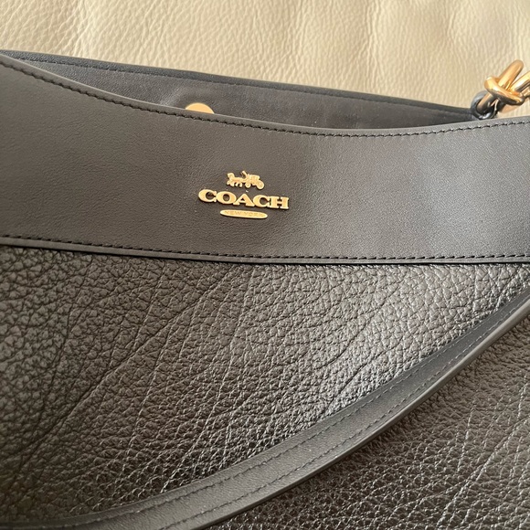 NWT Authentic Coach black Leather Suede Large Tote - Picture 3 of 11